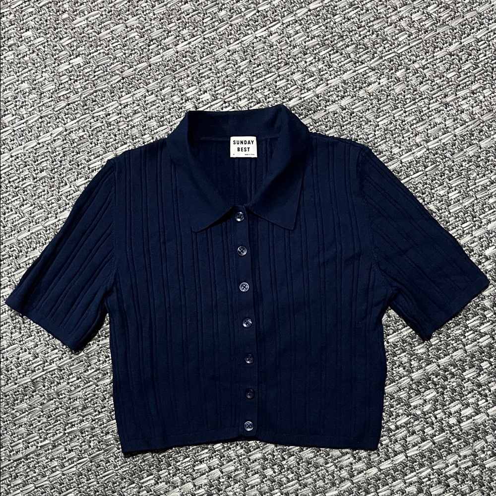 Sunday Best | Navy Blue Ribbed Cropped Polo Tee